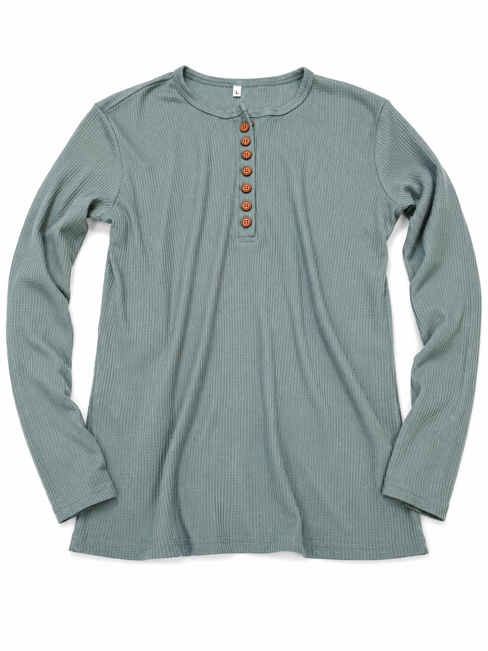 Amazon Long Sleeve Waffle Henley with Brown Buttons